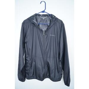Eddie‎ Bauer Full zip Windbreaker Jacket Black Hooded Pockets Mens Size Medium